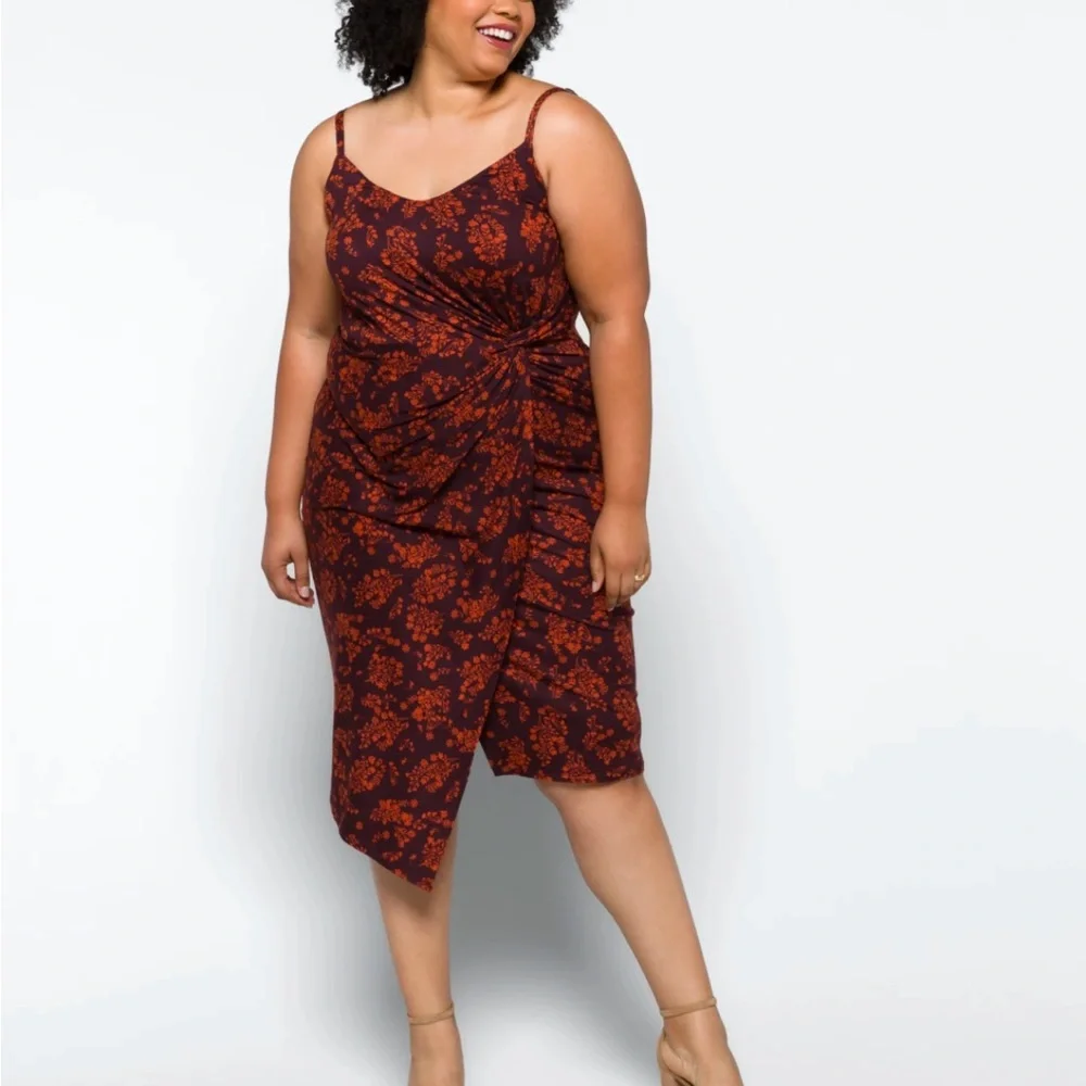 nine britton Black Asymmetrical Slip Dress with Rust Floral Print - Picture 9 of 10